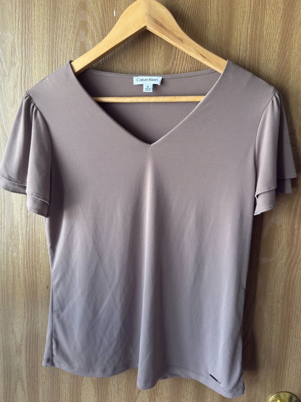 Calvin Klein Dusty Mauve Flutter Sleeve Workwear Blouse